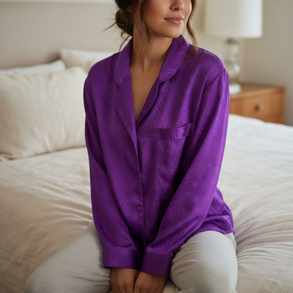 Vintage 90s Victoria’s Secret Purple Satin Pajama Top Medium Sexy Chic